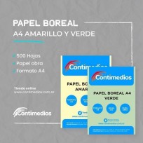 PAPEL BOREAL  A4 210 x 297mm 80g x 500h CELESTE CONTIMEDIOS